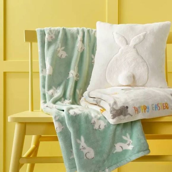 Bunny Easter Throw Blanket Mint/Cream - Picture 3 of 3